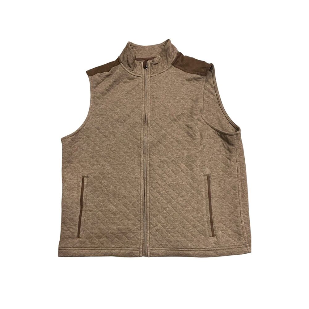 Bonobos Quilted Zip Vest Brown Leather Trim Women’s XL Oversized Lightweight